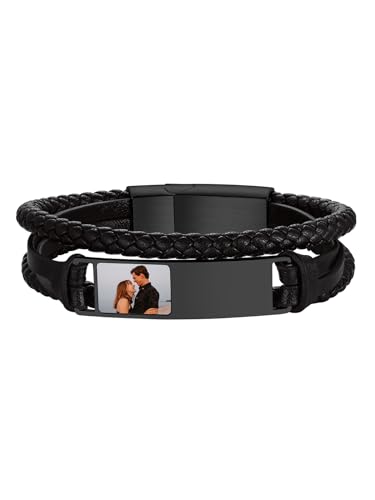 Supcare Armband Herren Personalisiert Leder Armreif Schwarz Lerderarmband mit Gravur Lederband geflochten Breites Wickelarmband mit Edelstahl Magnetverschluss Modeschmuck für Jahrestag Partner von Supcare