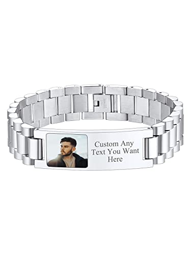 Supcare Armbänder für Herren mit Foto Text Männer Schmuck Edelstahl Wristband Armreif Silber Hip Hop Rapper Custom Emorial Personalisiert Modeschmuck für Damen Liebe von Supcare