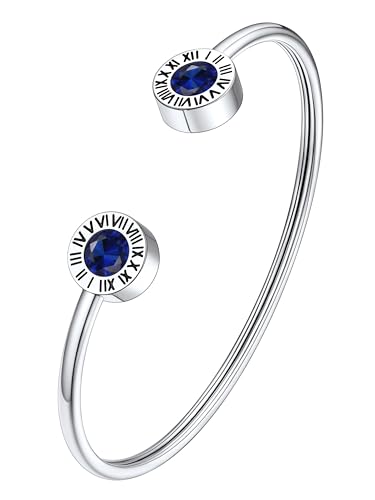 Supcare Armreifen Silber Damen Römische Ziffern Armbänder mit Geburtsstein Saphir Armband Edelstahl Wikinger Armkette Armschmuck Verstellbar Armband Armbändchen Pärchen Armband Schmuck für Schwester von Supcare
