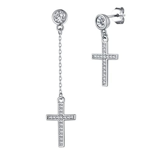 Supcare Herren Asymmetrische CZ Ohrstecker Silber 925 Kreuz Ohrringe Frauen Christliche Taufe Ohrhänger Earring Men Cubic Zirkonia Mode Casual Schmuck für Geburtstag von Supcare