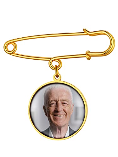 Supcare Broschen Anstecknadeln mit Foto Gold Rund Anhänger für Frauen Memorial Brooch Nadeln Personalisierte Pins Broschennadeln Custom Photo Anstecker Strickjacken Clip Kragennadel für Boutonniere von Supcare