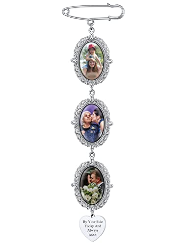 Supcare Custom Gravur Herz Anhänger Silber Charme Photo DIY Pins Clip Broschen Anstecknadeln für Damen Herren Foto Oval Anhänger Personalisierte Broschennadeln Memorial Anstecknadeln für Freundin von Supcare