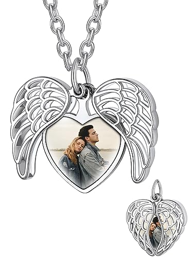 Supcare Custom Herz Flügel Doppel Hohl Fotokette Öffnen Medaillon Damen Medaillon zum Öffnen für Bilder Kupfer Locket Necklace Kette Halskette Anhänger Amulett Personalisiert Schmuck für Dating von Supcare