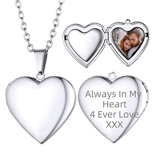 Supcare Custom Herz Fotokette Öffnen Medaillon Damen Glänzend Medaillon zum Öffnen für Bilder Edelstahl Locket Necklace Simpel Kette Halskette Anhänger Amulett Personalisiert Schmuck für Oma von Supcare