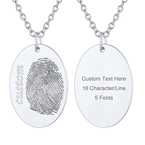 Supcare Damen 316L Oval Fingerabdruck Halskette Edelstahl Schmuck Frau Custom Personalisierte Namen Anhänger mit Text Gravur Sport Memorial Mutter Kette für Herren Oval-Silber von Supcare