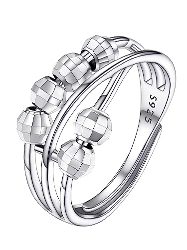 Supcare Damen 925 Sterling Silber Ring Verstellbar Wickelring Spinner Anxiety Relief Angst Fidget Bead Drehbarer Fingerring Promise Jewelry für Herren Style B-Laserperlen von Supcare