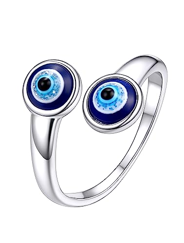 Supcare Damen Evil Eye Ringe Blau Teufelsauge Witzig Boho Modeschmuck aus 925 Sterling Silber Offener Ring Dämonenaugen für Geburtstag Muttertag Style-A Doppel Evil Eye-Design von Supcare