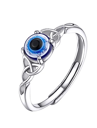 Supcare Damen Evil Eye Ringe Blau Teufelsauge Witzig Boho Modeschmuck aus 925 Sterling Silber Offener Ring Dämonenaugen für Geburtstag Muttertag Style-C Keltisches Knoten-Design von Supcare