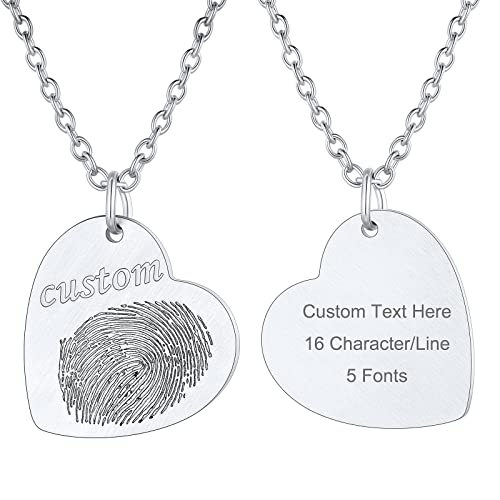 Supcare Damen Fingerabdruck Herz Halskette Edelstahl Emorial Schmuck Frauen Custom Personalisierte Namen Anhänger mit Wunschetext Kette Gravur Memorial Mutter Kette für Herren Mädchen Herz-Silber von Supcare