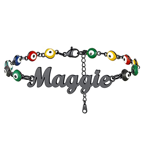 Supcare Damen Fußkettchen mit Namen Evil Eye Fußkette Mischfarbig Rund Augen Fußband Schwarz Charm Bösen Blick Nazar Boncuk Fußschmuck Mode Lucky Amulett Schutz Custom Glücksschmuck für Muttertag von Supcare