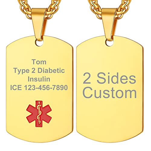 Supcare Damen Halskette Dog Tag ID Notfall Medical Kette Personalisierter Hundemarke Kettenanhänger Militär Namen Necklace Edelstahl Goldkette Gravur Modeschmuck für Frauen Herren von Supcare