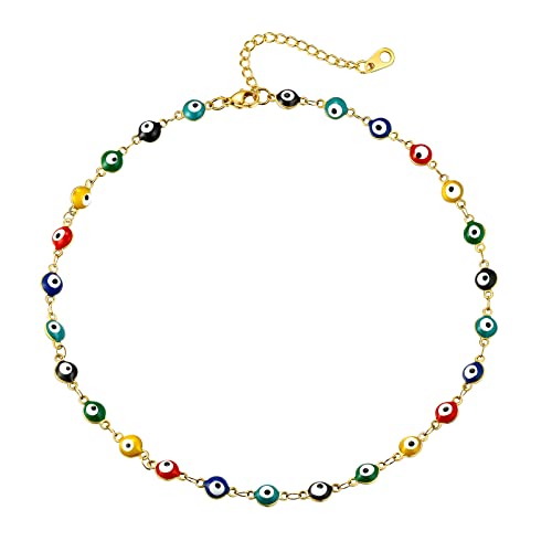Supcare Evil Eye Halskette Damen Mehrfarbige Eye Evil Kette Charm Bösen Blick Nazar Boncuk Choker Goldkette Necklace Mode Lucky Amulett Schutz Glücksschmuck für Mama Freundin von Supcare