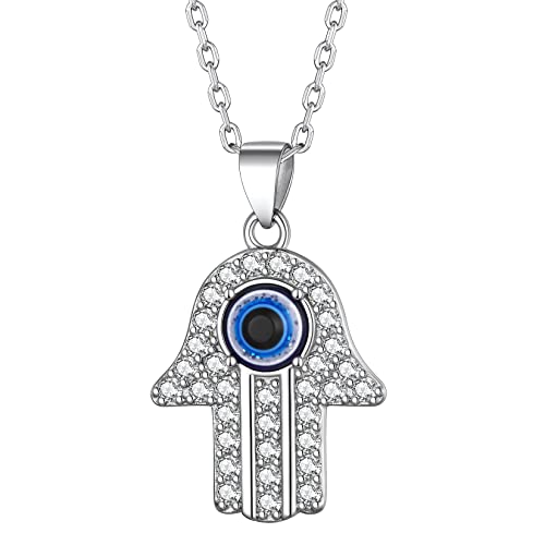 Supcare Damen Herren Evil Eye Halskette Böse Blick Nazar Auge Vintage Anhänger Kette Glücksschmuck Casual Fashion Muttertag für Mädchen aus 925 Sterling-Silber Style E-Zirkon Gesicht Handfläche von Supcare