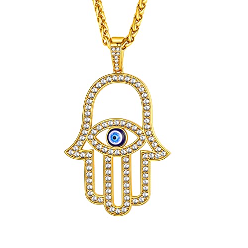 Supcare Damen Herren Evil Eye Halskette Böse Blick Nazar Auge Vintage Anhänger Kette Glücksschmuck Classic Fashion Muttertag für Mädchen aus Kupfer Harz Style F-Goldene Zirkonpalme von Supcare