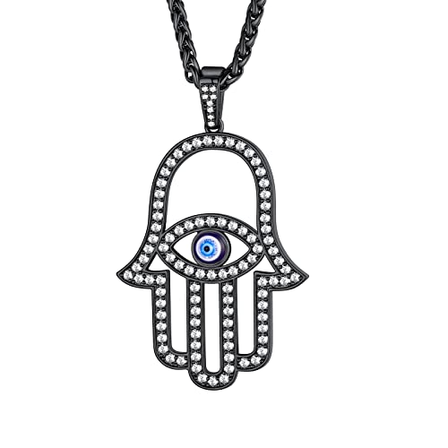 Supcare Damen Herren Evil Eye Halskette Böse Blick Nazar Auge Vintage Anhänger Kette Glücksschmuck Classic Fashion Muttertag für Mädchen aus Kupfer Harz Style F-Schwarze Zirkonpalme von Supcare