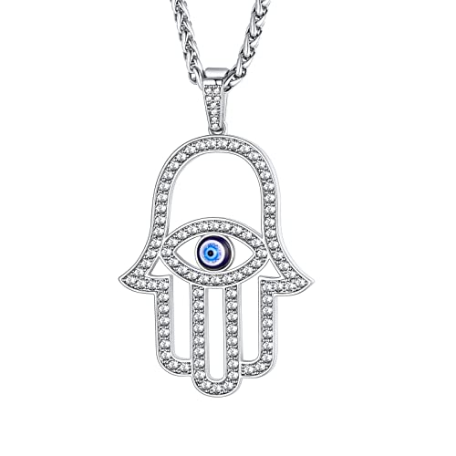 Supcare Damen Herren Evil Eye Halskette Böse Blick Nazar Auge Vintage Anhänger Kette Glücksschmuck Classic Fashion Muttertag für Mädchen aus Kupfer Harz Style F-Weiße Zirkonpalme von Supcare