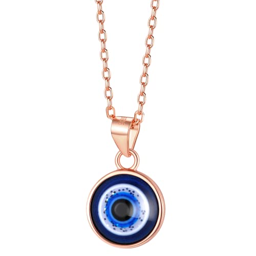 Supcare Damen Herren Evil Eye Halskette Böse Blick Nazar Auge Vintage Anhänger Kette Glücksschmuck Fashion Muttertag für Mädchen aus 925 Sterling-Silber Style A-Roségold von Supcare