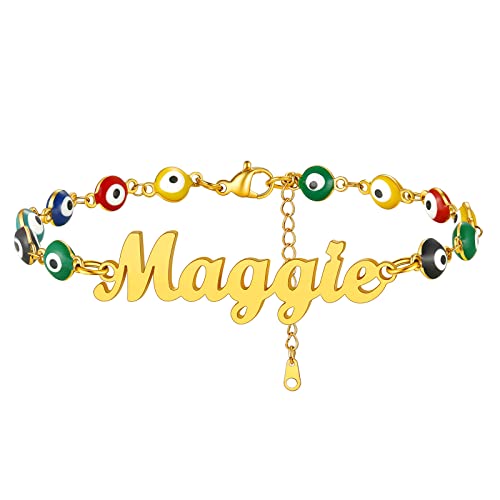 Supcare Damen Name Fußkettchen Evil Eye Fußkette Mischfarbig Rund Augen Fußband Charm Bösen Blick Nazar Boncuk Fußschmuck Mode Lucky Amulett Schutz Custom Glücksschmuck für Weihnacht von Supcare