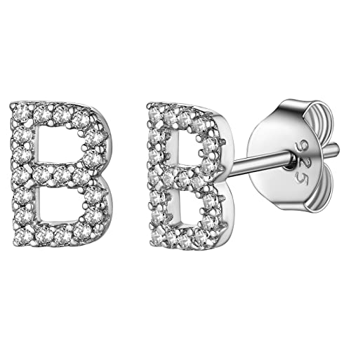 Supcare Damen Ohrringe Silber mit CZ Initial B Buchstaben Ohrstecker Alphabet Stud Initial Earrings S925 Stecker Ohrschmuck Ohr Piercing Hip Hop Modeschmuck für Geburtstag von Supcare