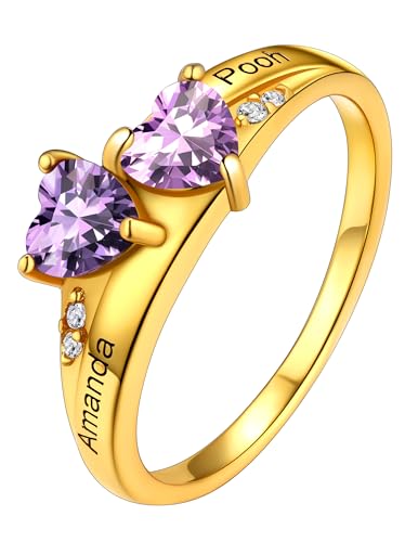 Supcare Damen Ring vergoldet 925 Eheringe mit Herz Geburtsstein Ring Gravur Text Trauringe Namenring Solitaire Ring Memoirering Hochzeitsringe Antragsring Personalisiert Modeschmuck für Dating von Supcare