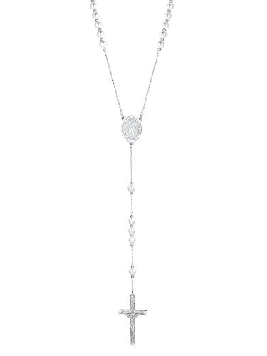 Supcare Damen Rosenkranz Katholische Halskette Gebetskette Christlich Edelstahl Kette Jungfrau Maria Rosary Jesus Kreuzkette Religiöse Kruzifix Anhänger mit Glasperlen Modeschmuck für Herren von Supcare