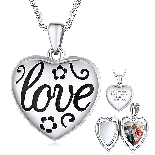 Supcare Damen S925 Love Herz Medaillon zum Öffnen für Bilder Locket Necklace Vintage Kette Text Foto 46cm Halskette mit Anhänger Amulett Souvenir Personalisiert Modeschmuck für Frauen Mädchen von Supcare