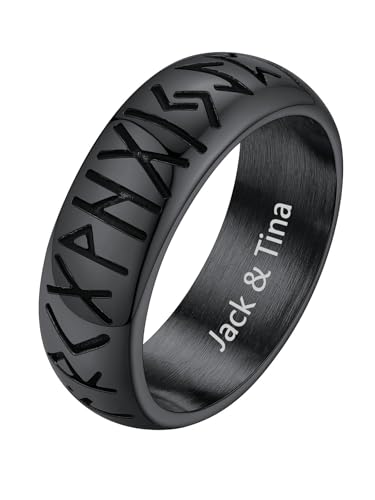 Supcare Edelstahl Ring Herren Schwarz Viking Luhn Rune Ring für Männer Fingerring mit Gravur Wikinger Schmuck Siegelring Bandring Vintage Statement Ringe Personalisiert Modeshcmuck für Ehemann von Supcare