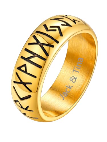Supcare Edelstahl Ring Herren vergoldet Viking Luhn Rune Ring für Männer Fingerring mit Gravur Wikinger Schmuck Siegelring Bandring Vintage Statement Ringe Personalisiert Modeshcmuck für Ehemann von Supcare