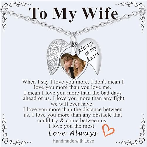 Supcare Exklusive Kette Mit Bild Für Ehefrauen, 50+5cmc Doppelöffnungs-Herzkette Silber, Lasergraviertes Erinnerungsdatum, Halskette Damen Mit Wasserdichter Epoxid-Technik (Karte Und Geschenkkarton) von Supcare