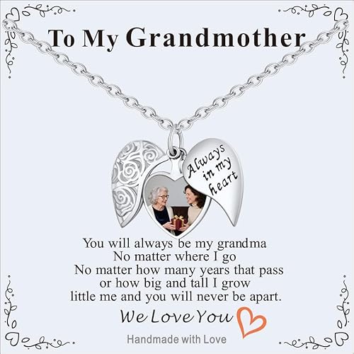 Supcare Exklusive Personalisierte Kette mit Bild für Großmutter, 50+5 cm Herzförmiger Allergiefreier Kettenanhänger Personalisiert, Anpassbares Foto + Glückwunsch-Gravur (Karte und Geschenkkarton) von Supcare