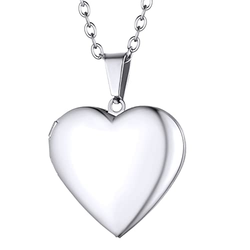 Supcare Herz Fotokette Öffnen Medaillon Damen Glänzend Medaillon zum Öffnen für Bilder Edelstahl Locket Necklace Simpel Kette Halskette mit Anhänger Amulett Personalisiert Schmuck für Tochter von Supcare