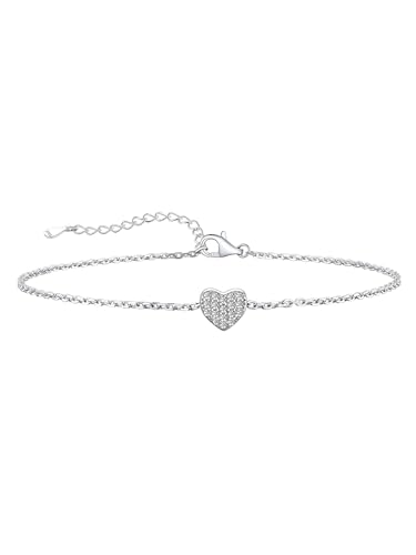 Supcare Frauen Fußkette Silber 925 22cm Fußkettchen mit Herz CZ Minimalist Fuß Schmuck Boho Damenschmuck Sommer Barfuß Anklet Strand Fußband Armband Accessoire Modeschmuck für Tochter Cocktail von Supcare