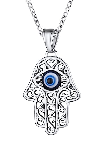 Supcare Frauen Hamsa Hand Fatima Halskette 6mm Evil Eye Rattan Keltischer Knoten Anhänger Dating Silberkette Böser Blick Türkisches Auge Nazar Hamasa Halskette Schmuck für Valentinstag Geburtstag von Supcare