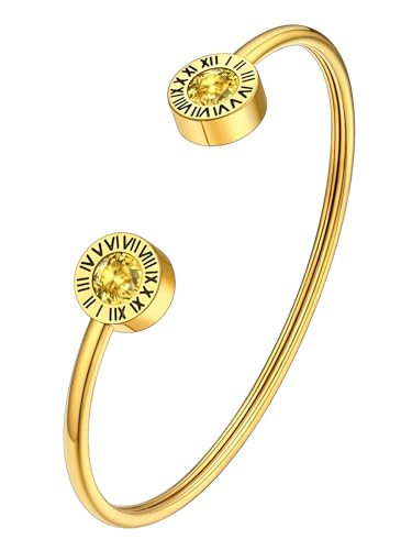 Supcare Gold Armband Damen Offene Armbänder mit Römischen Ziffern Geburtsstein Gelbtopas Armband Edelstahl Memorial Verstellbar Armband Armkette Armreifen Armschmuck Modeschmuck für Party Supcare Gold Armband Damen Offene Armbänder mit Römischen Ziffern Geburtsstein Gelbtopas Armband Edelstahl Memorial Verstellbar Armband Armkette Armreifen Armschmuck Modeschmuck für Party von Supcare