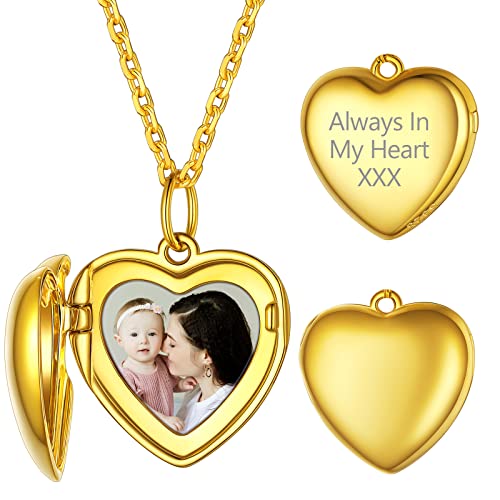 Supcare Gold Custom Herz Simpel Einfach Fotokette Öffnen Medaillon Damen Medaillon zum Öffnen für Bilder S925 46cm Locket Kette Halskette Anhänger Amulett Personalisiert Schmuck für Dating Ferien von Supcare