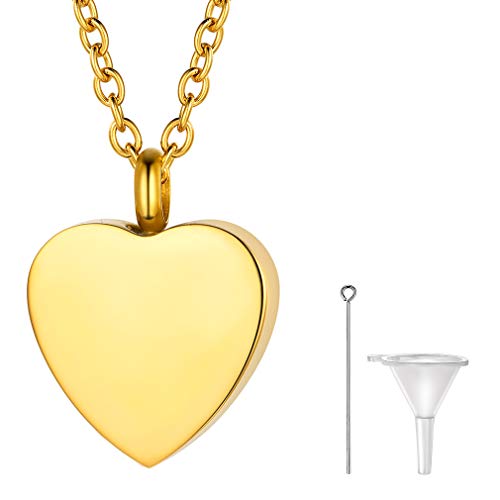 Supcare Gold Glänzender Herz-Urnen-Anhänger Urnenanhänger Frauen Cremation Memorial Urn Necklace Halskette für Asche Edelstahl Pendant Medaillon Amulett Modeschmuck für Halloween Ferien von Supcare