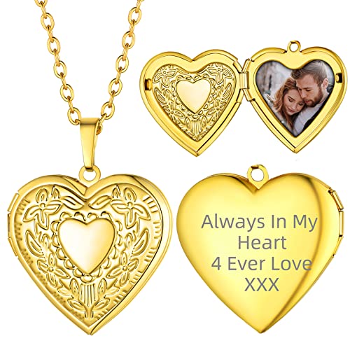 Supcare Gold Klassisch Blumen Medaillon zum Öffnen für Bilder Damen Custom Locket Necklace Kette Foto Kupfer Halskette mit Anhänger Amulett Erinnerung Personalisiert Modeschmuck für Muttertag von Supcare