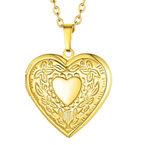 Supcare Gold Klassisch Blumen Medaillon zum Öffnen für Bilder Damen Locket Necklace Kette Foto Kupfer Halskette mit Anhänger Amulett Erinnerung Personalisiert Modeschmuck für Mutter Feiertag von Supcare