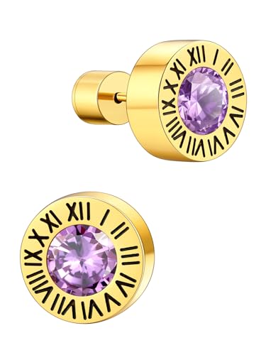 Supcare Gold Ohrringe Damen Ohrstecker Alexandrit Ohrringe mit Römischen Ziffern Geburtsstein Ohrring Creolen Cubic Zirconia Earring Rock Ohr Piercing Edelstahl Ohrpiercing Ohr Schmuck für Ehefrau von Supcare