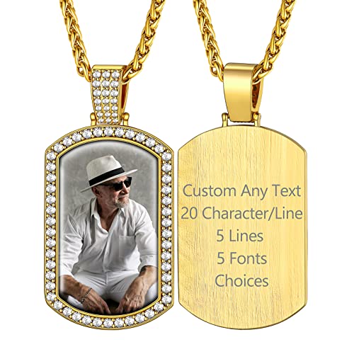 Supcare Goldkette Damen Herren Dog Tag Foto Halskette mit 5A+ CZ Militär Kette Gravur Text Bilder Fotokette Custom Photo Pendant Necklace Kettenanhänger Personalisiert Modeschmuck für Opa Papa von Supcare