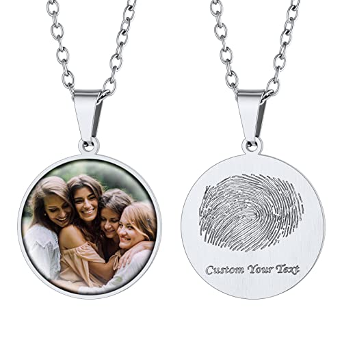 Supcare Halskette Damen/Herren Rund Schmuck 316L Personalized Gravur Edelstahl Dog Tag Anhänger mit Fingerabdruck/Foto/Textgravur Memorial Erkennungsmarke Sommer Kette Geschenk Souvenir A-Rund-Silber von Supcare