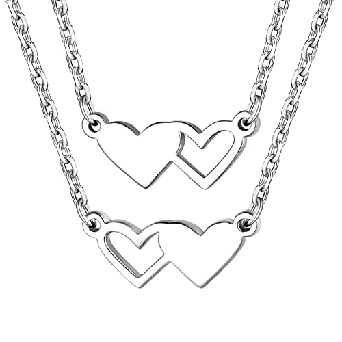 Supcare Edelstahlkette für Frauen Freundschafts Ketten Partnerschmuck Silberkette Halskette Set Herzkette für 2 Friends Forever Herz Anhänger Kette BFF Friendship Necklace Modeschmuck für Geburtstag von Supcare