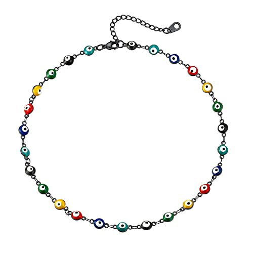 Supcare Mädchen Mehrfarbige Evil Eye Halskette Charm Bösen Blick Nazar Boncuk Kette Choker Schwarz Necklace Mode Lucky Amulett Schutz Glücksschmuck für Valentinstag Geburtstag von Supcare