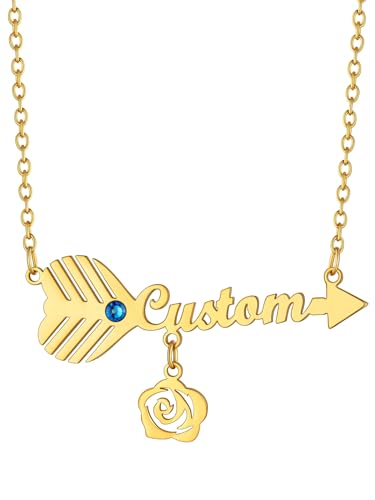 Supcare Halskette Damen Namen Kette mit Pfeil Geburtsstein Kette mit Rose Anhänger Namenskette Kette mit Namen Anhänger Gold Memorial Kette mit Floral Necklace Personalisiert Schmuck für Ehefrau von Supcare