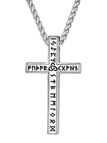 Supcare Halskette Männer Kette Herren mit Luhn Rune Kreuz Anhänger Kreuzkette Wikinger Kettenanhänger Edelstahl Rune Amulett Glücksbringer Kette mit Kreuz Silber Viking Kreuzanhänger Modeschmuck von Supcare