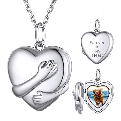 Supcare Heart Locket Damen Hand Umarmung Medaillon zum Öffnen für Bilder Custom Necklace Retro Kette Foto S925 Halskette mit Anhänger Amulett Souvenir Personalisiert Modeschmuck für Erntedanktag von Supcare