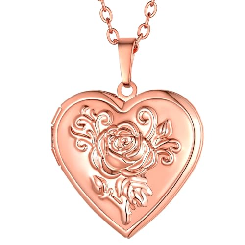 Supcare Heart Locket Damen Rosenrelief Medaillon zum Öffnen für Bilder Necklace Retro Kette Foto Kupfer Halskette mit Anhänger Amulett Souvenir Personalisiert Modeschmuck für Verlobung Valentinstag von Supcare