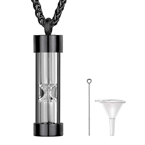 Supcare Herren Damen Cremation Urnen Halskette für Asche Sanduhr-Urnen-Anhänger Necklace Urnenkette Edelstahl Gedenken Charms Anhänger Schwarz Kette Feuerbestattung Modeschmuck für Oma Opa von Supcare