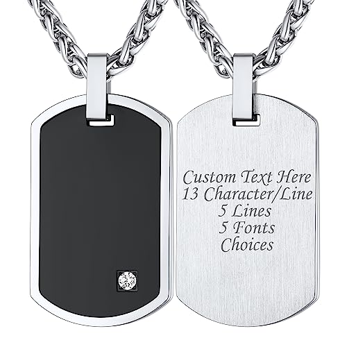 Supcare Herren Erkennungsmarke Dog Tags Halskette Edelstahl Personalisiert CNC-Zirkonia-Anhänger Militär Police Armee Kette für Frauen Jungen E.Zirkon-Militär(Silber-Schwarz)-anpassbar von Supcare