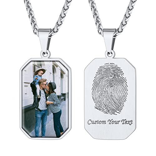 Supcare Herren Halskette Achteck Schmuck 316L Personalized Gravur Edelstahl Dog Tag Anhänger mit Fingerabdruck/Foto/Textgravur Memorial Erkennungsmarke Sommer Kette Geschenk Souvenir A-Achteck-Silber von Supcare